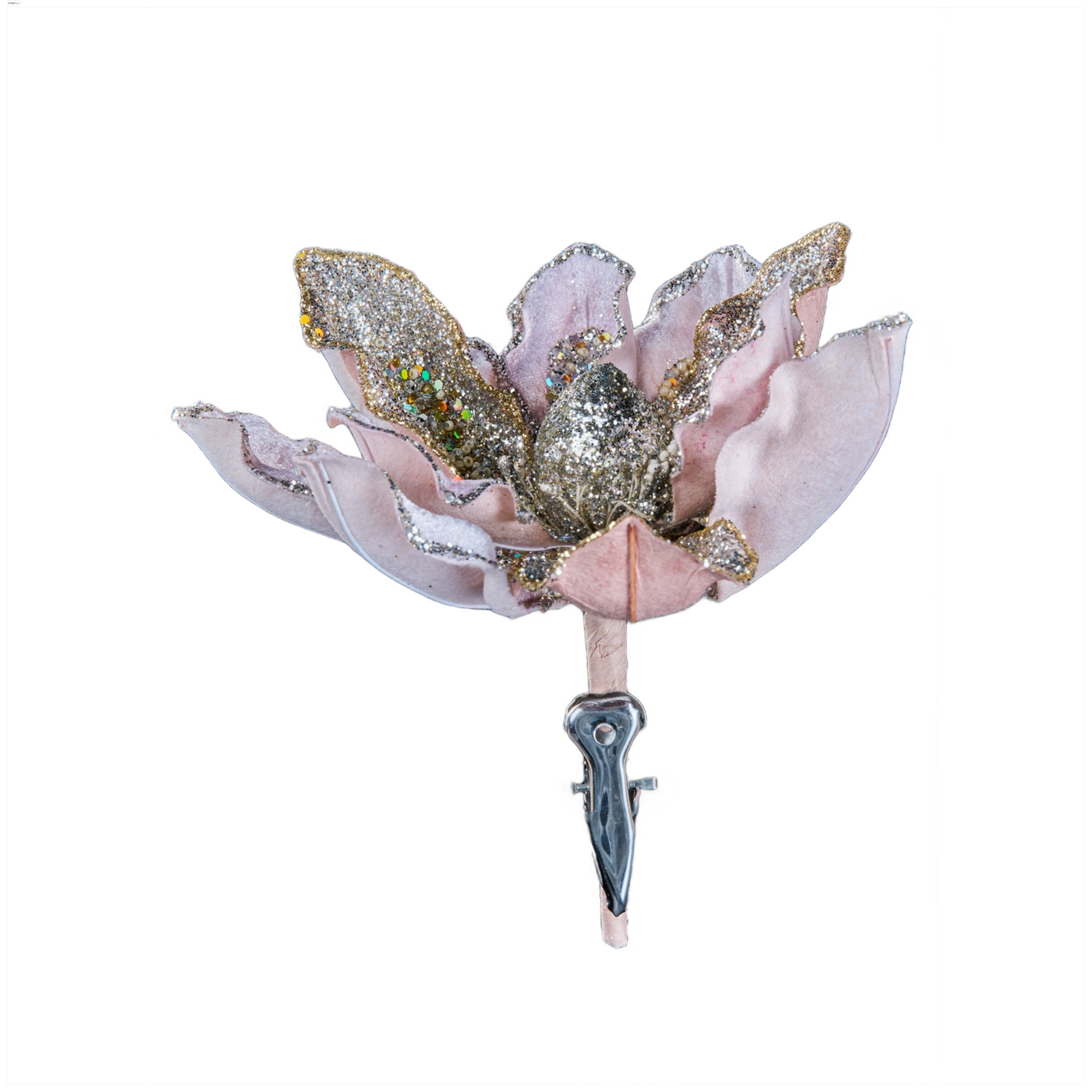 Изображение товара Премиум цветок магнолии молочный с глиттером пайетками и бисером 17 см