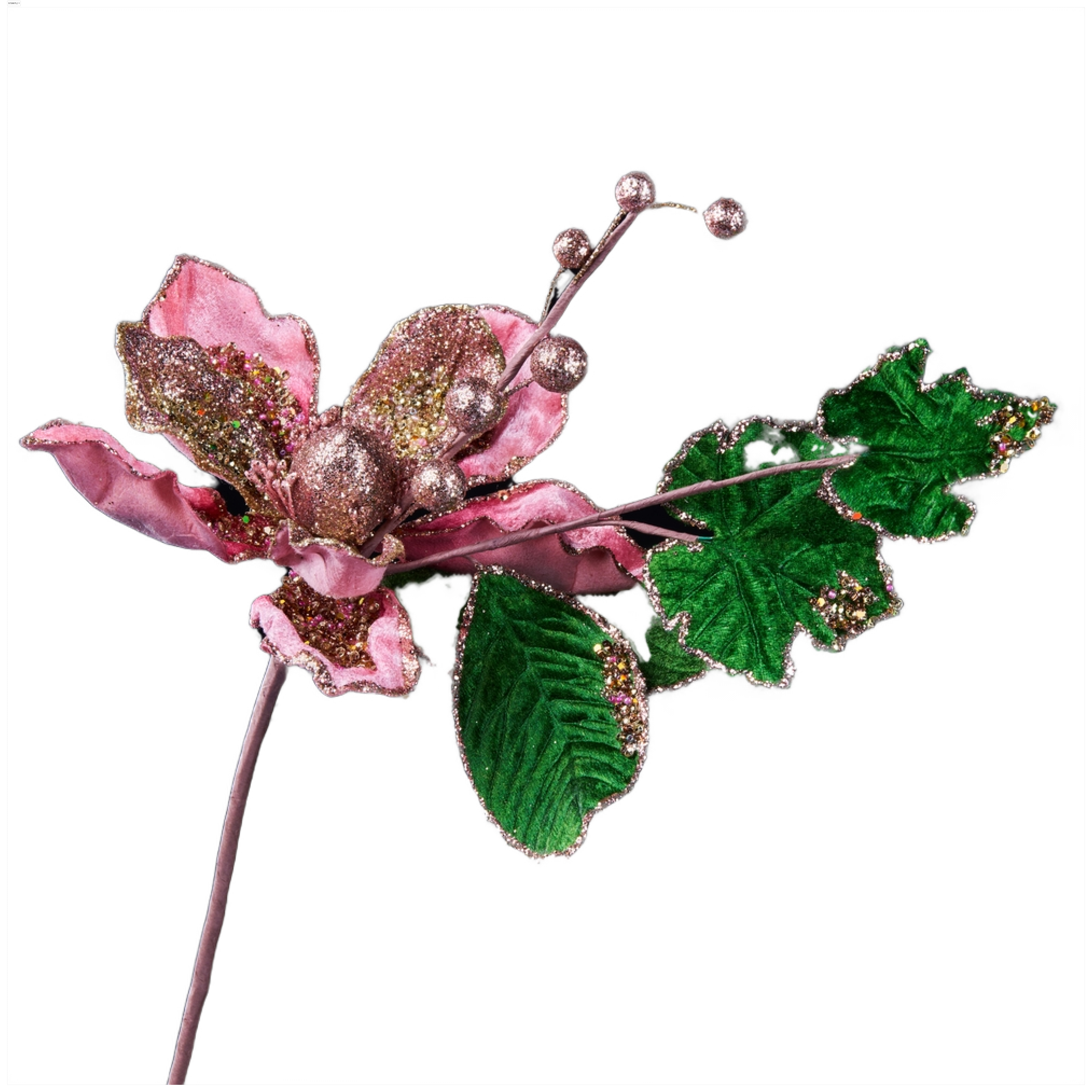 Изображение товара Премиум цветок магнолии розовый с золотым глиттером 20х48 см декоративное украшение