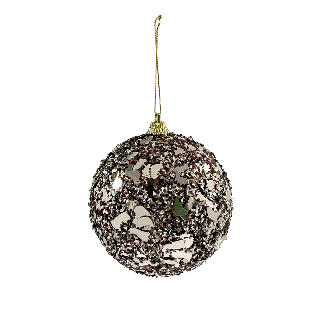 Изображение товара Елочная игрушка шар ø 10 см коричневый с конфетти из пенопласта