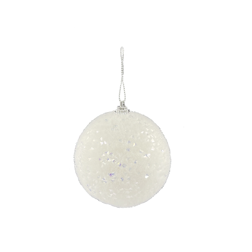 Изображение товара Елочная игрушка шар 8 см белый с серебряными вкраплениями пенопласт