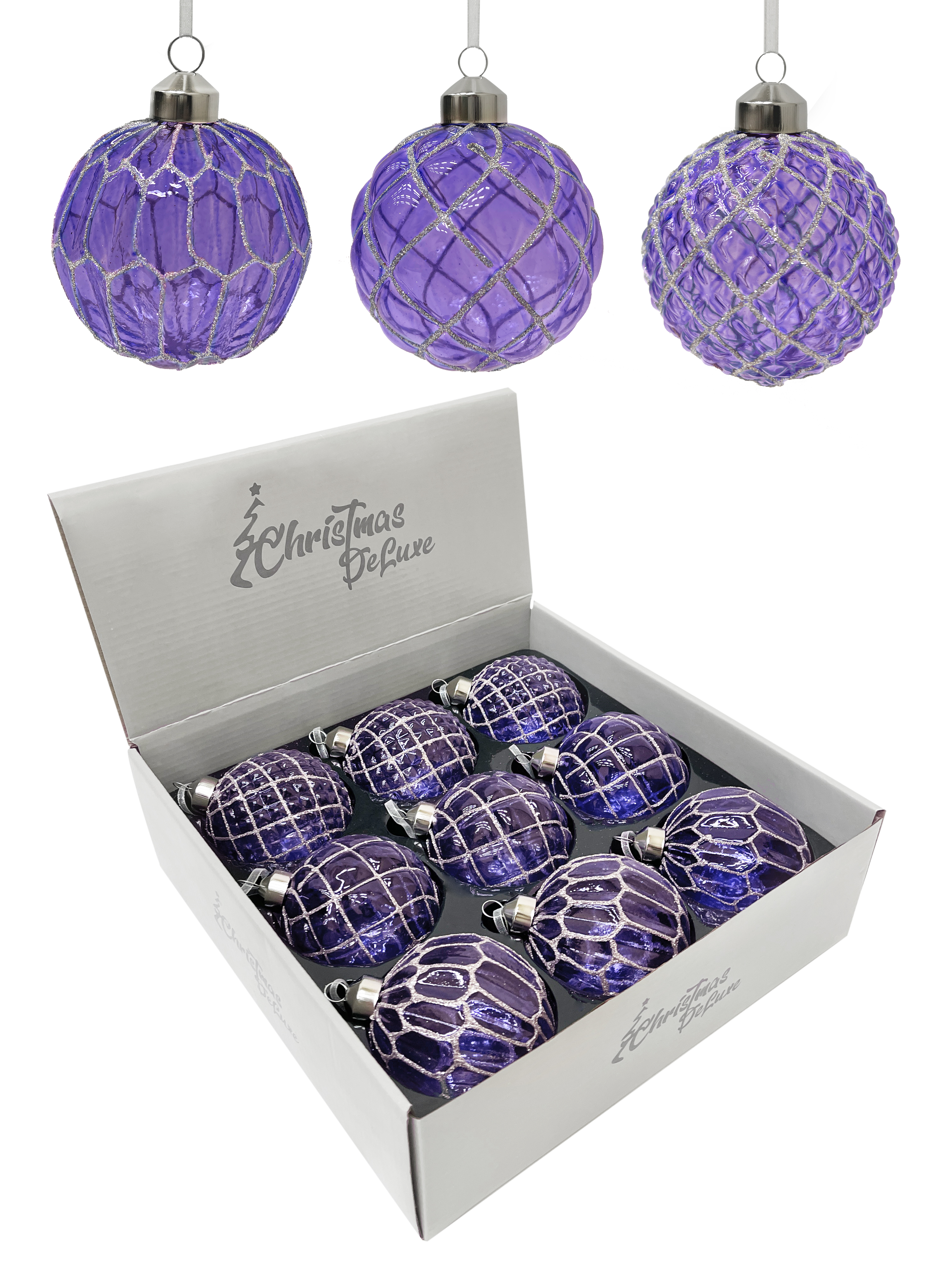 Изображение товара Шар фактурный стеклянный ø 8 см прозрачный синий с блеском