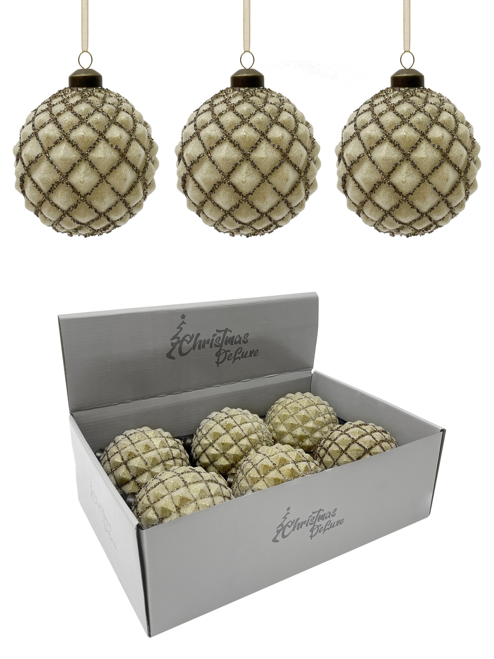 Изображение товара Шар фактурный стеклянный 10 см шампань с блеском для ёлки