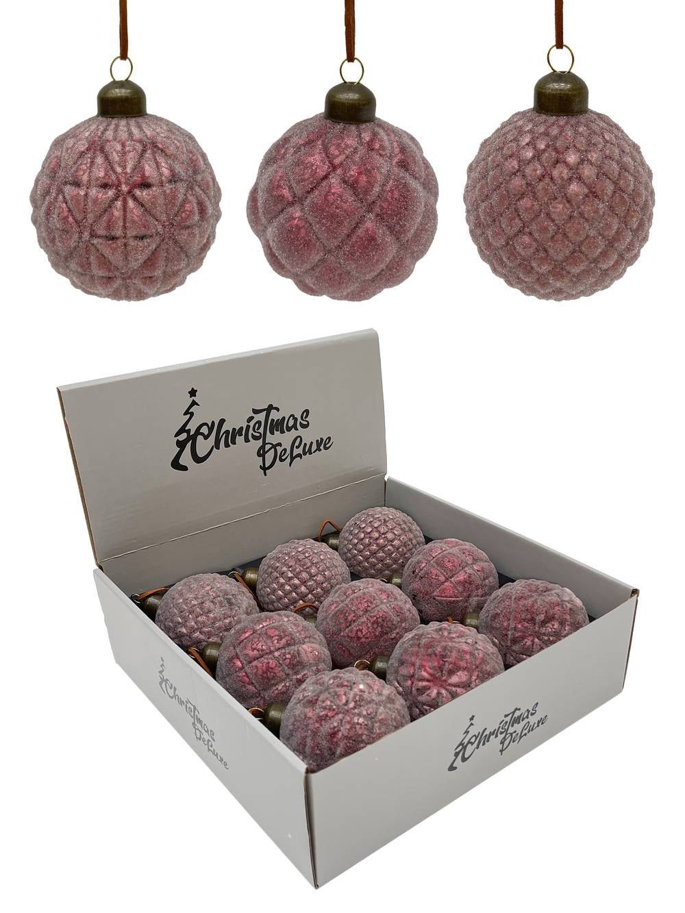 Изображение товара Шар стеклянный ø 8 см ягодный в инее 3 вида (мин. Партия 9 шт.)