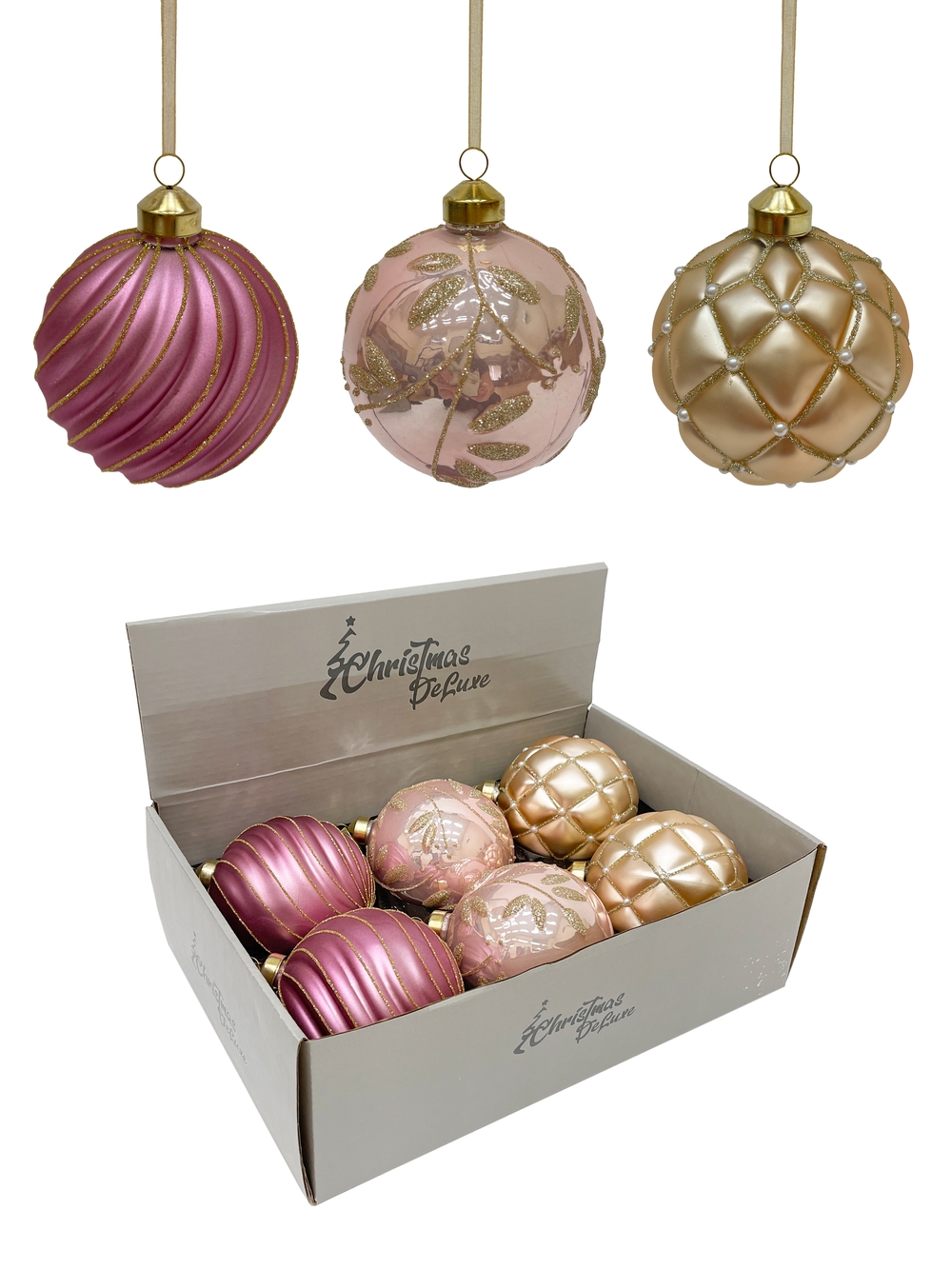 Изображение товара Стеклянный елочный шар ягодный смузи розовый ø 10 см в дисплее