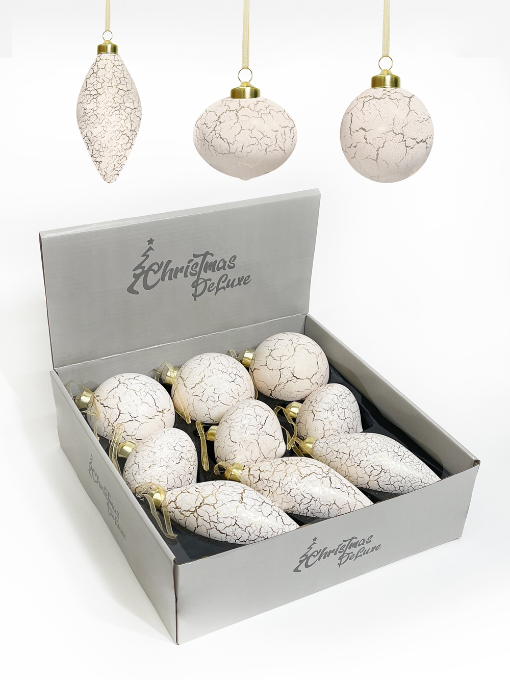 Изображение товара Шар стеклянный с кракле 8 см кремовый для елки