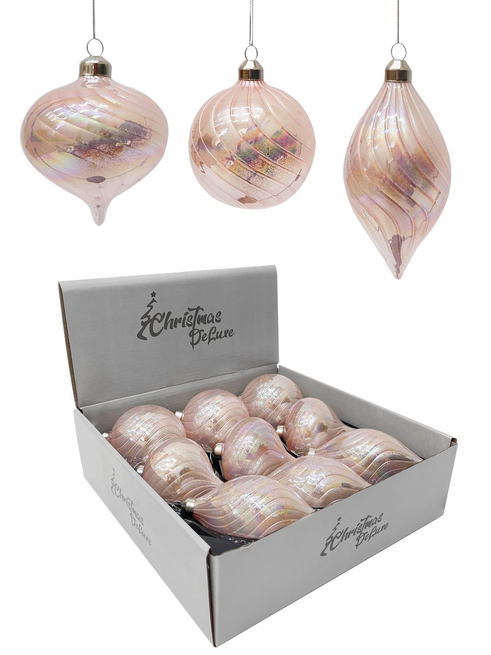 Изображение товара Стеклянный рождественский шар ø 8 см розовый перламутр миним. 9 шт