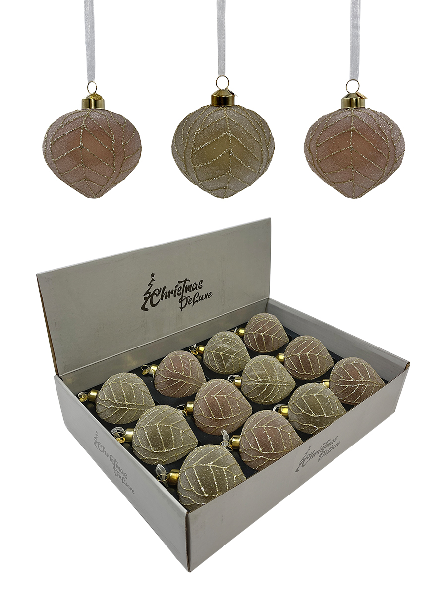 Изображение товара Шар-луковка стеклянный ø 8 см бежевый/розовый 2 вида (мин. Партия 12 шт.) В дисплее