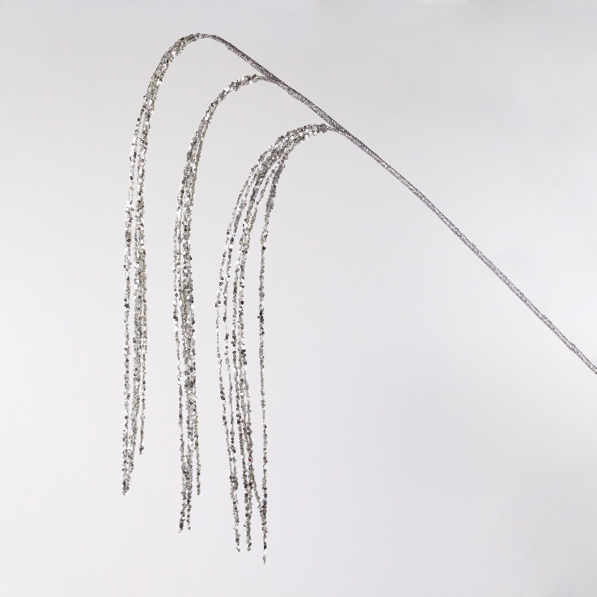 Изображение товара Ветка декоративная с глиттером 114см серебряная для интерьера и праздников