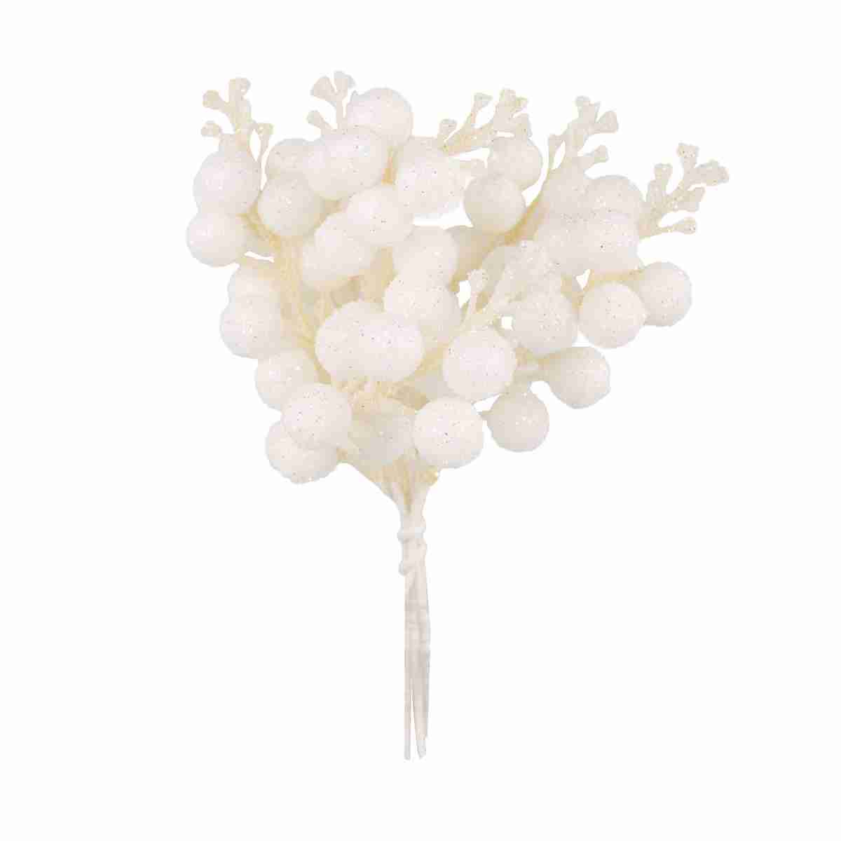 Изображение товара Набор веток с ягодами 6шт. высотой 19см белый для декора и флористики