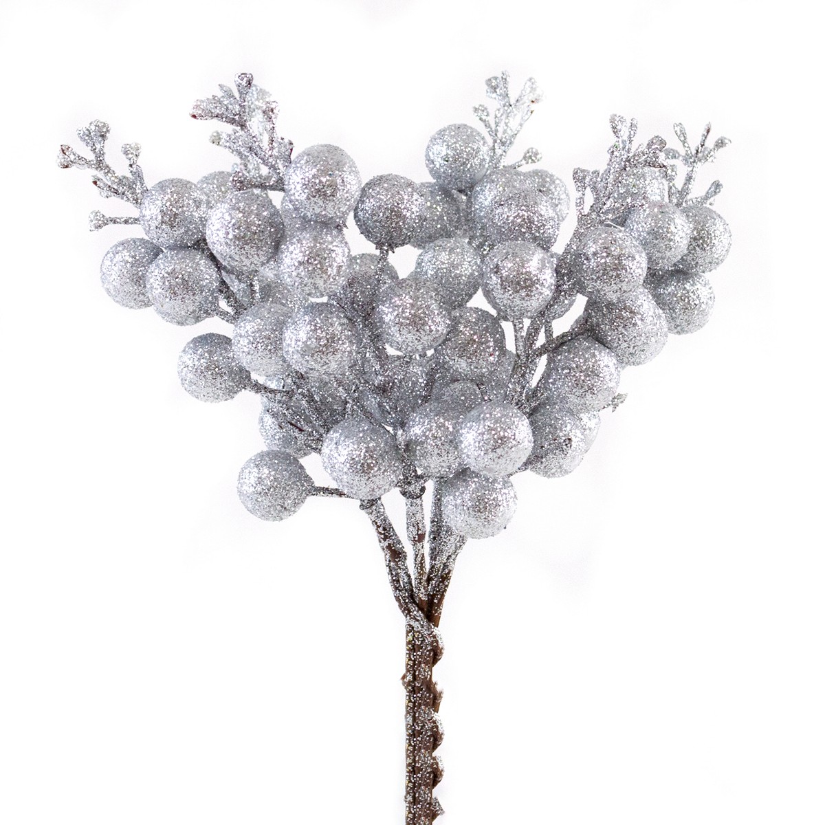 Изображение товара Набор веток с ягодами на вставках 6шт., H19см, серебряный декоративные ветки для интерьера