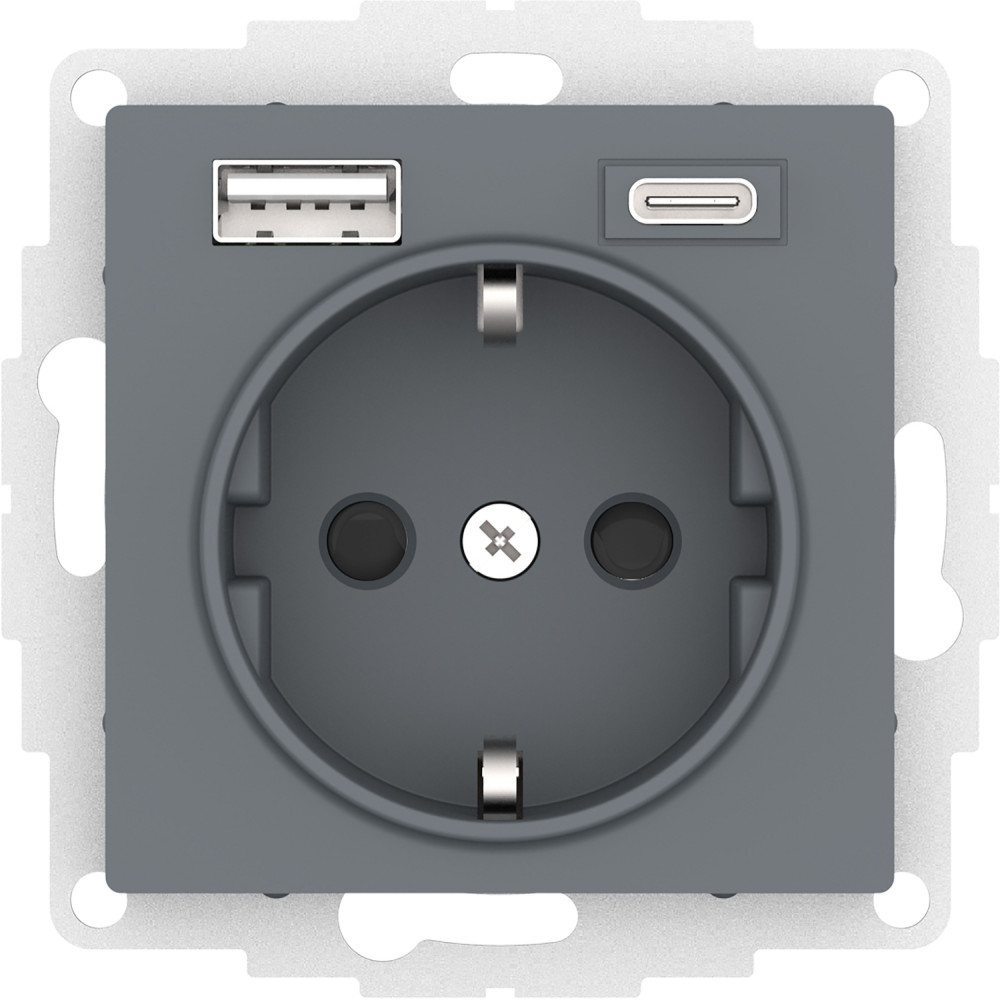 Изображение товара Розетка с USB 16А AtlasDesign с двумя зарядными устройствами Type A и C