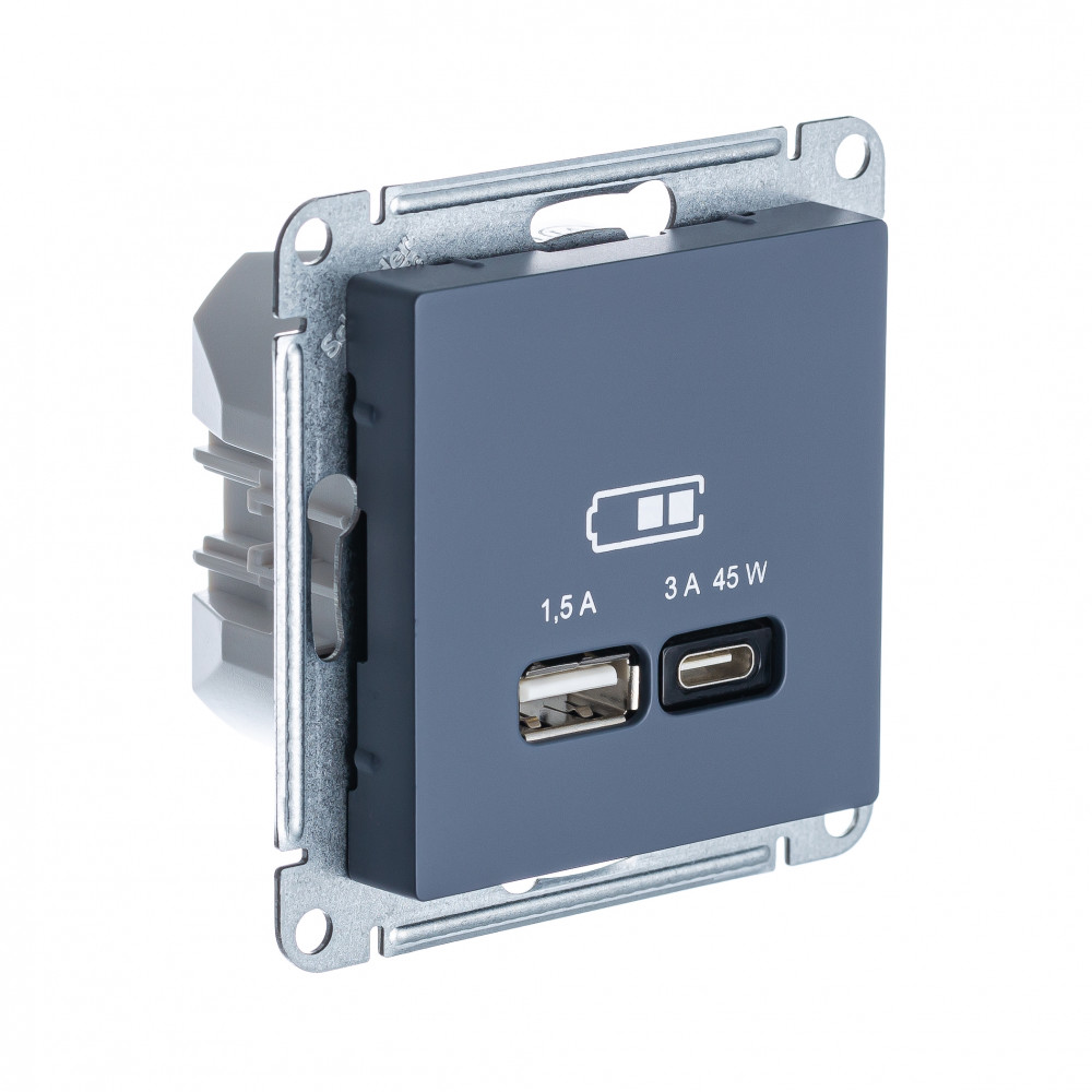 Изображение товара USB-зарядная розетка Systeme Electric Atlas Design с одним постом, скрытый монтаж