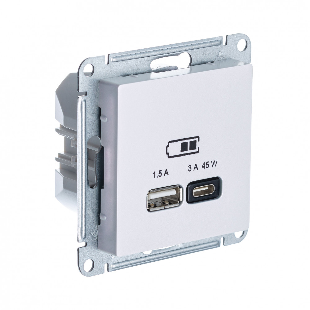 Изображение товара Розетка USB Atlas Design с разъемами Type-A и Type-C 45 Вт с поддержкой QC и PD