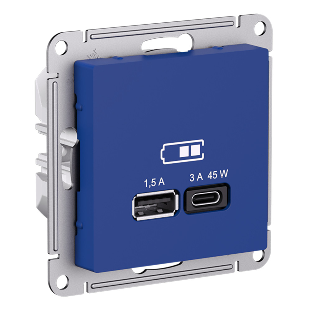 Изображение товара Розетка USB 1 пост Systeme Electric Atlas Design аквамарин с высокоскоростной зарядкой