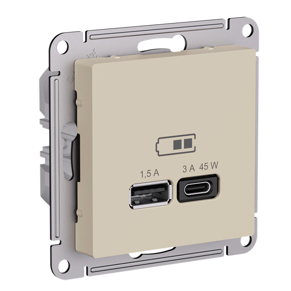 Изображение товара Розетка USB 1 пост Systeme Electric Atlas Design песочный для скрытого монтажа