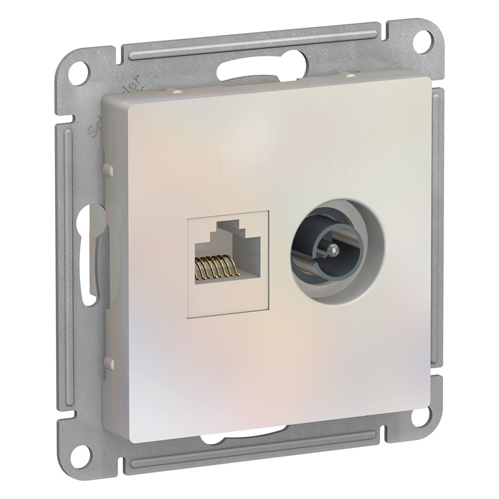Изображение товара Розетка TV-RJ45 2 поста Systeme Electric Atlas Design жемчужный