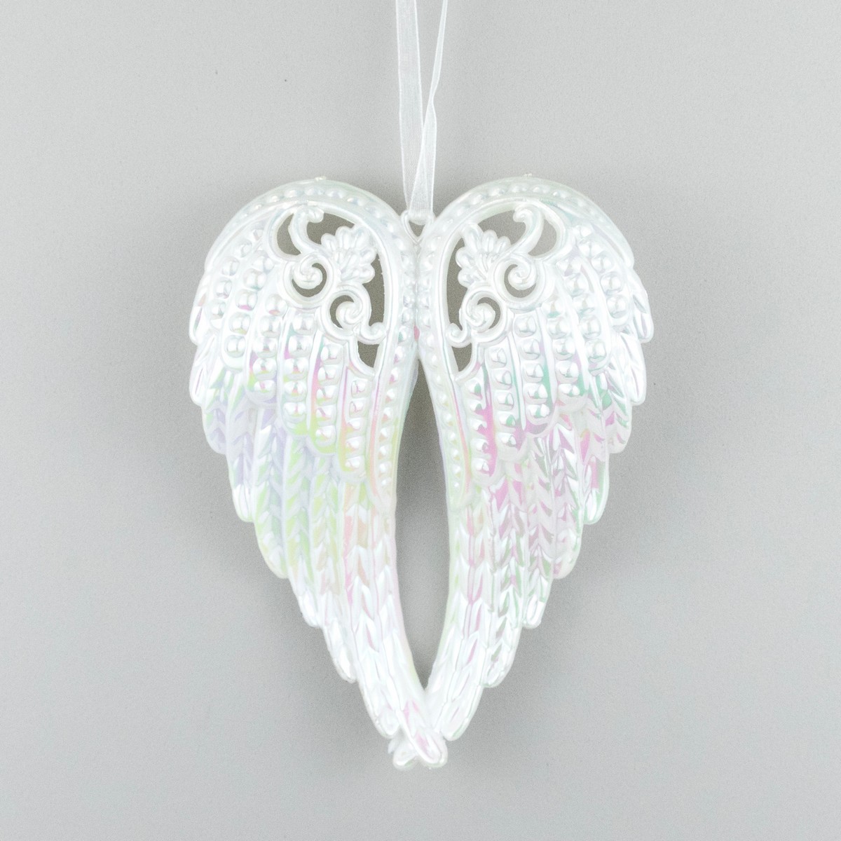 Изображение товара Украшение подвесное Крылья пластик 14,3х11см белое для новогодних и праздничных украшений