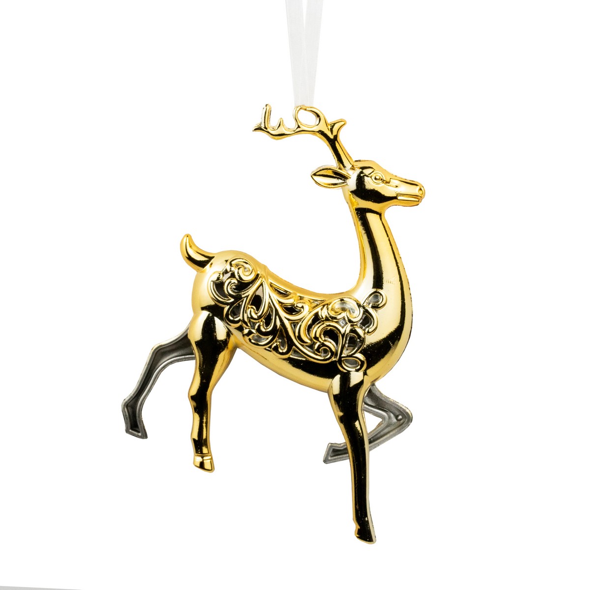 Изображение товара Подвесное украшение Олень из пластика 14,5х11,1см золотое для елок и декора