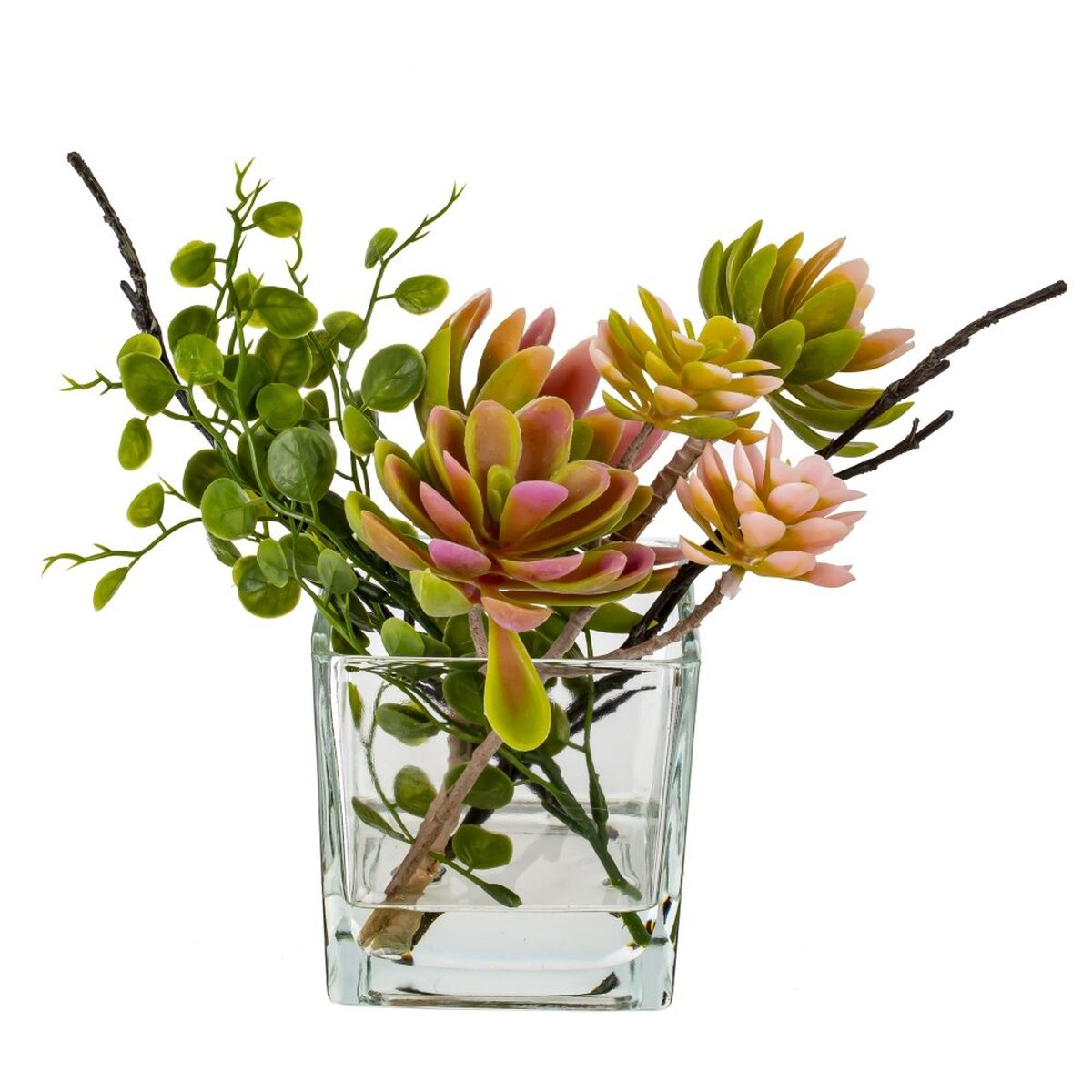 Изображение товара Цветочная композиция в стеклянной вазе L17 W14 H19 см