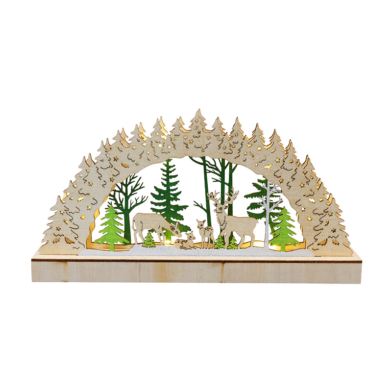 Изображение товара Деревянная фигурка с подсветкой Семейство оленей 30х5х15,7 см Световая фигура с 6 светодиодами