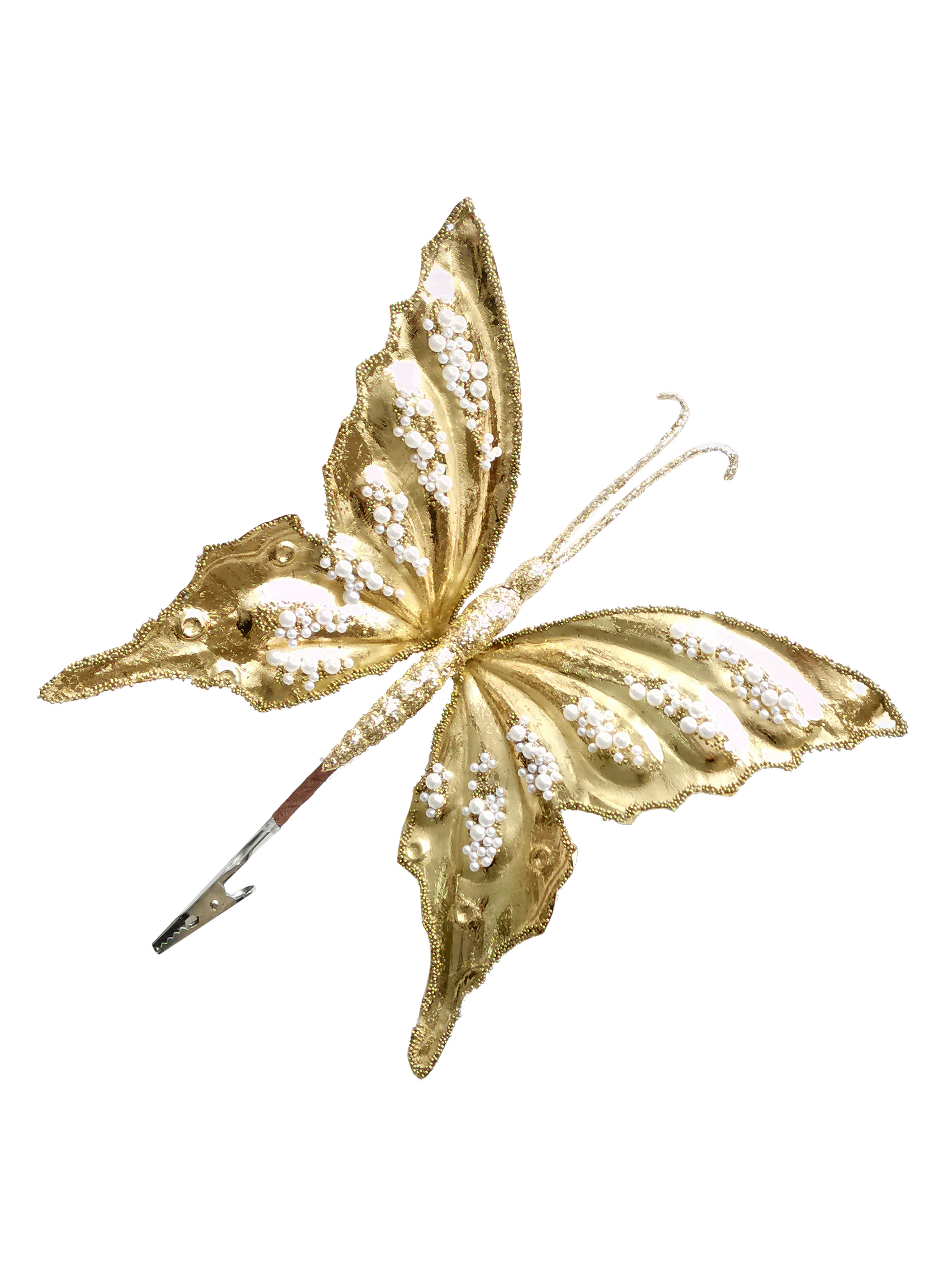 Изображение товара Декоративное украшение Бабочка новогоднее елочное на клипсе из металла 3.5 см