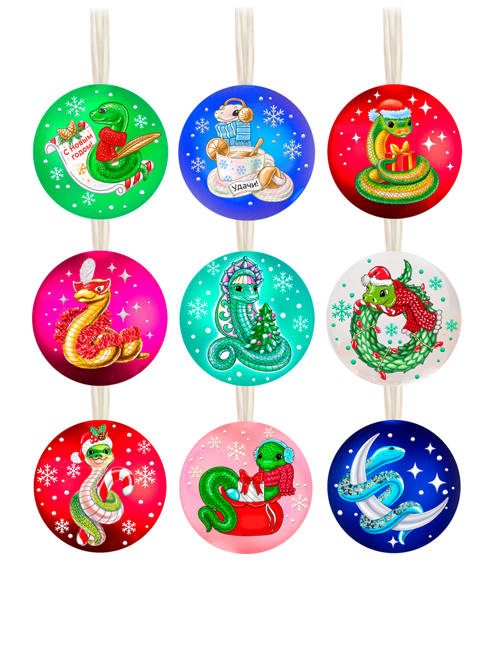 Изображение товара Новогоднее подвесное украшение-Шар Символ года с пожеланием 9 шт. в коробке