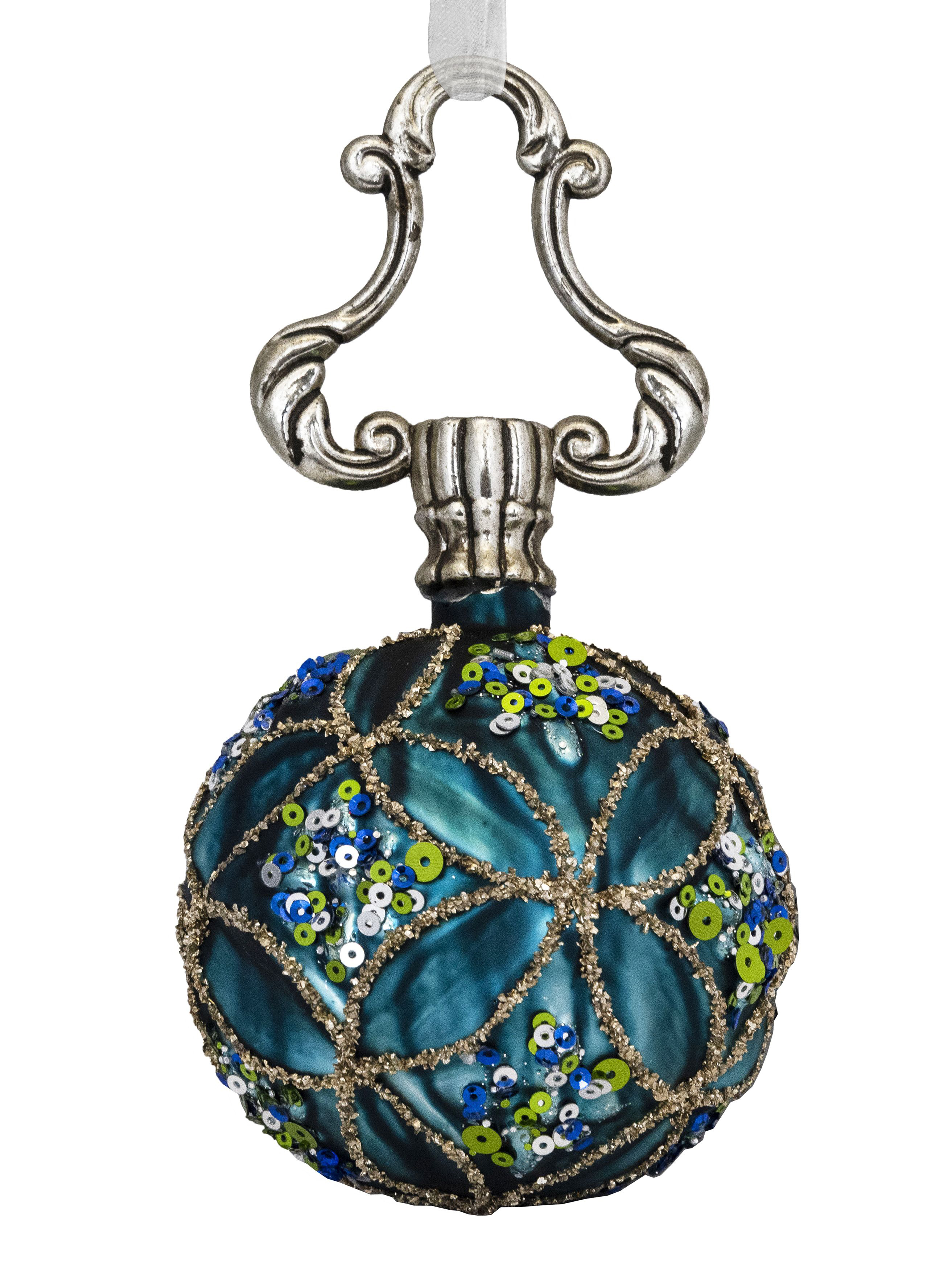 Изображение товара Новогоднее стеклянное подвесное украшение в форме шара 8х8х15 см, зеленое