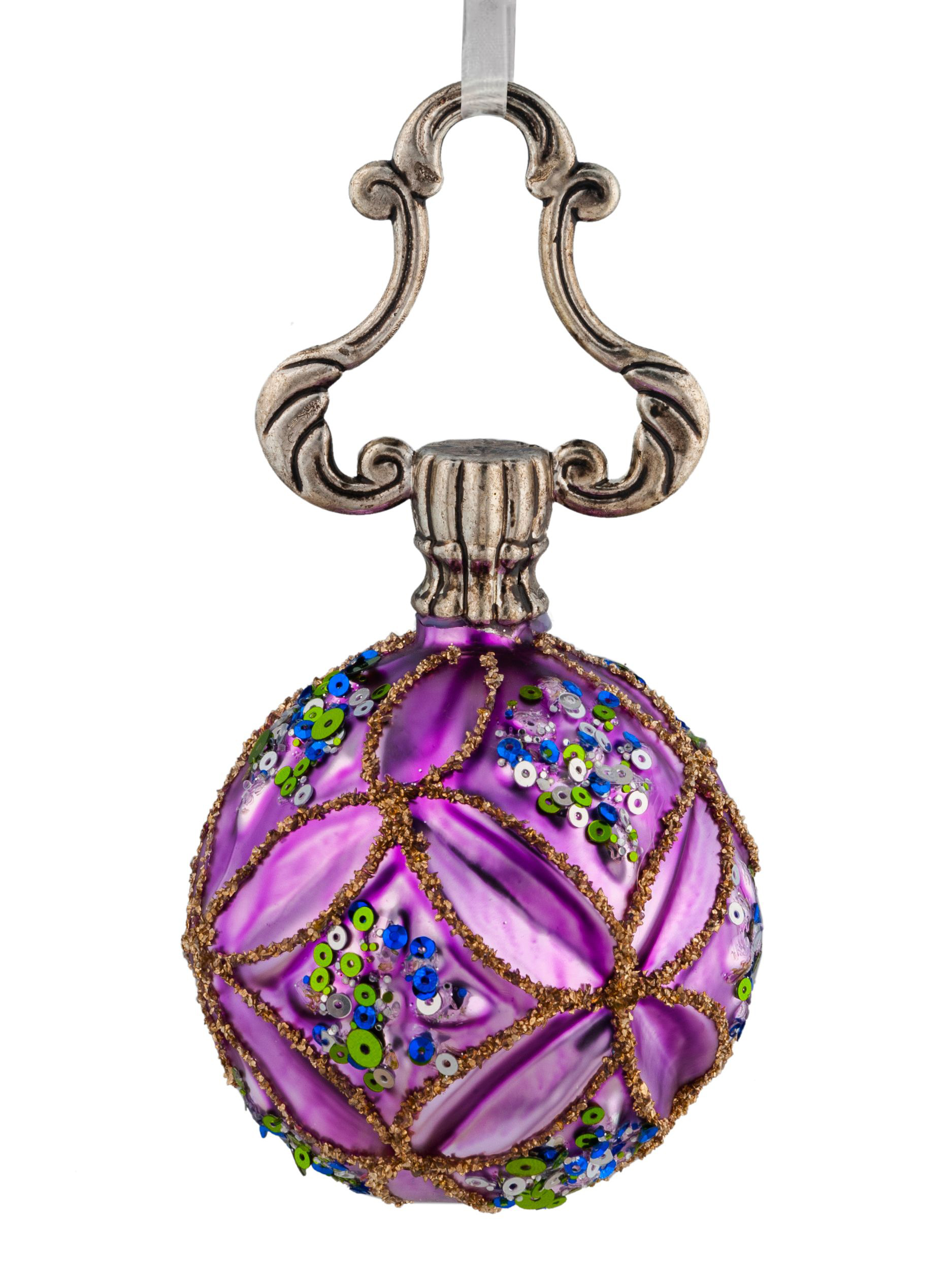 Изображение товара Новогоднее стеклянное украшение шар 8х8х15см фиолетовое с блестками