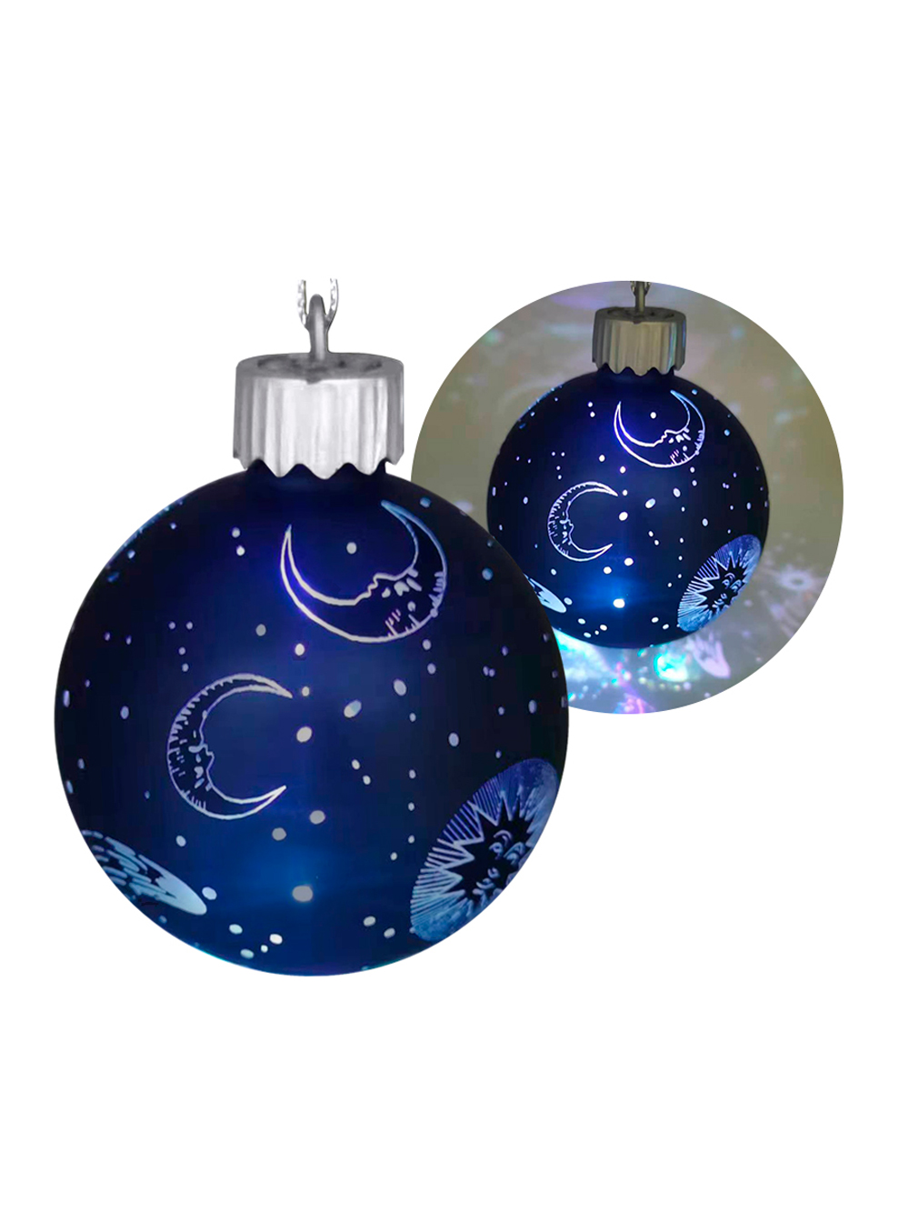 Изображение товара Новогоднее стеклянное украшение со светодиодной подсветкой синее