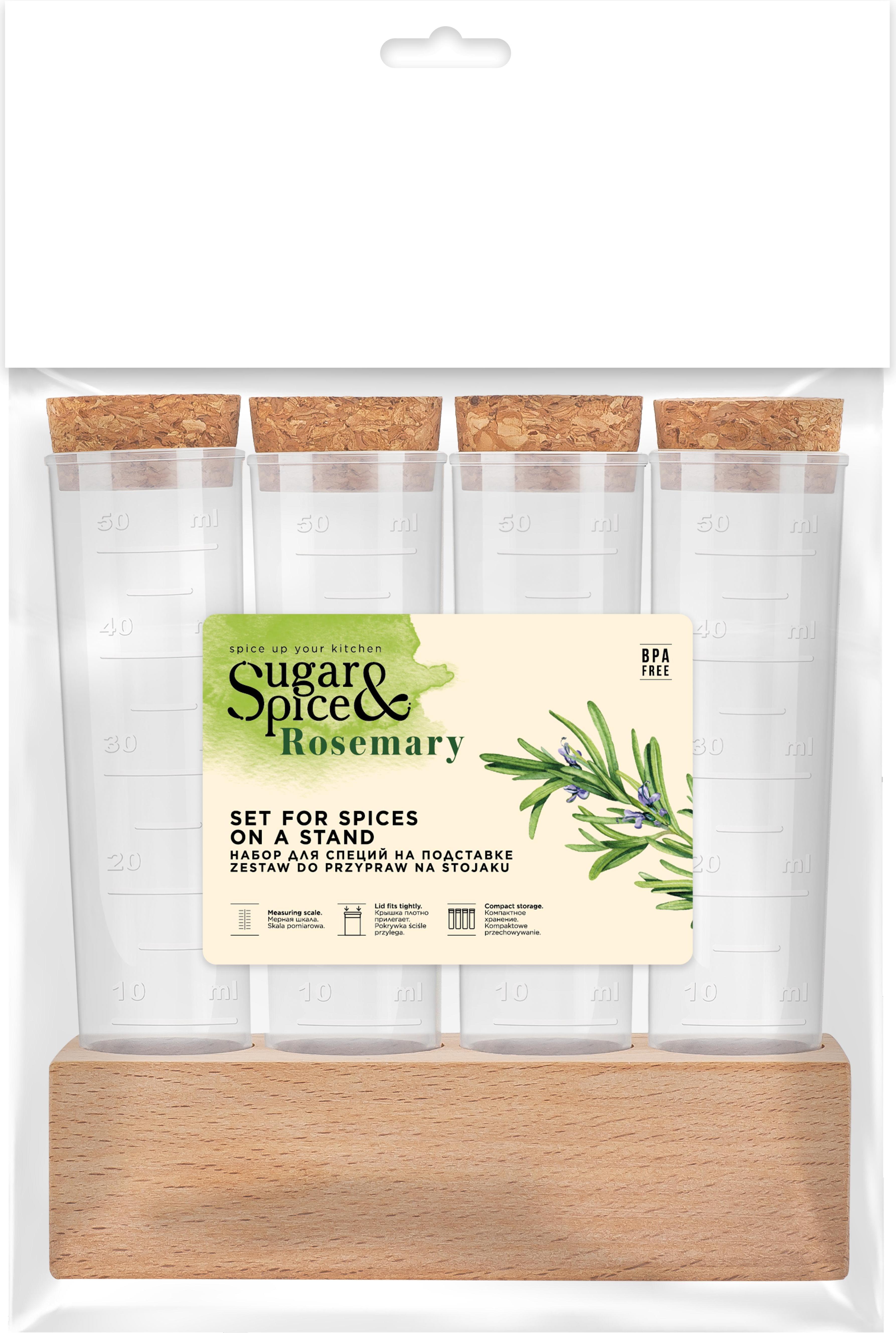 Изображение товара Набор для специй Sugar&Spice Rosemary 4 шт. на деревянной подставке