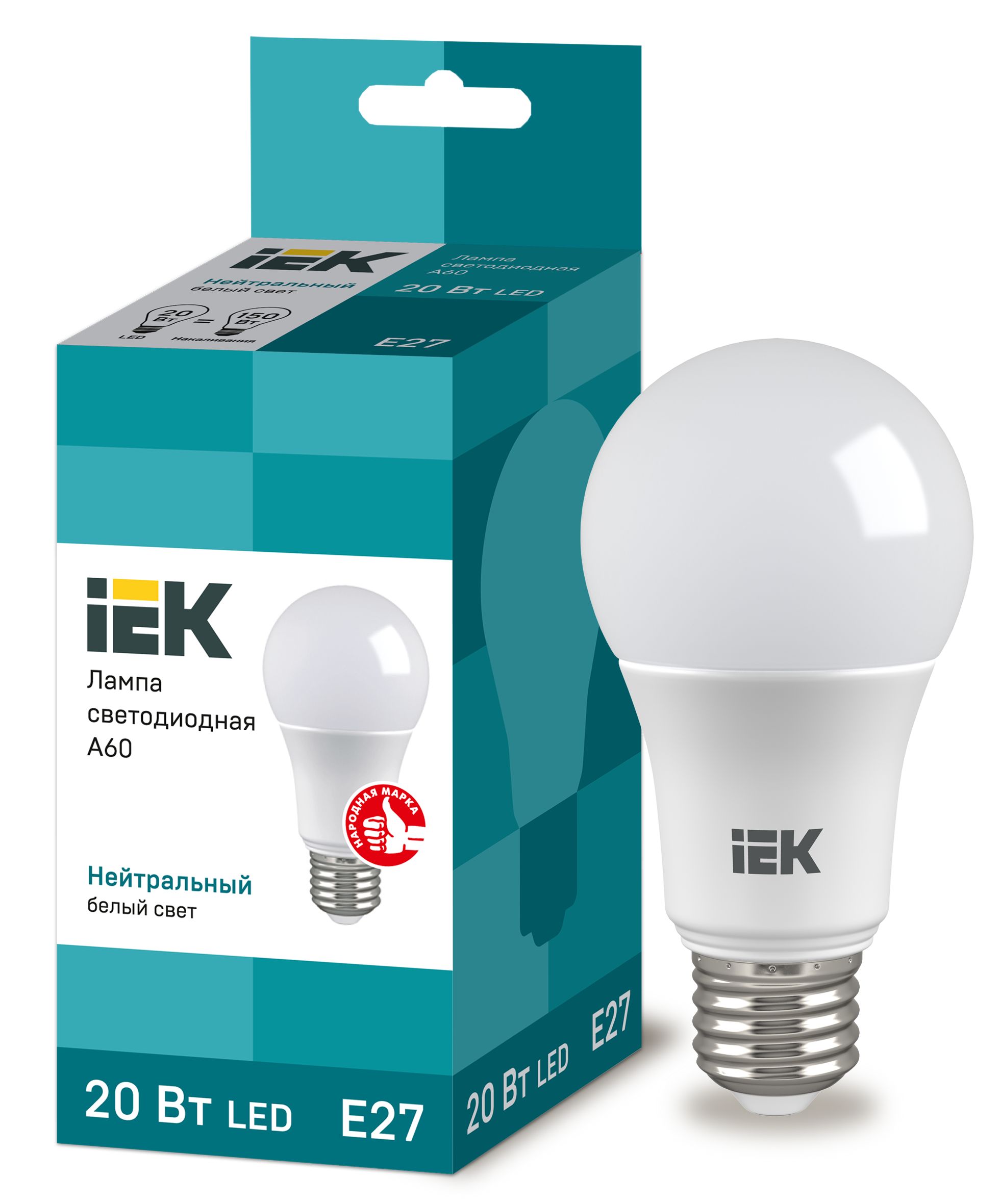 Изображение товара LED лампа A60 20Вт 230В 4000К E27 IEK - энергосберегающее освещение