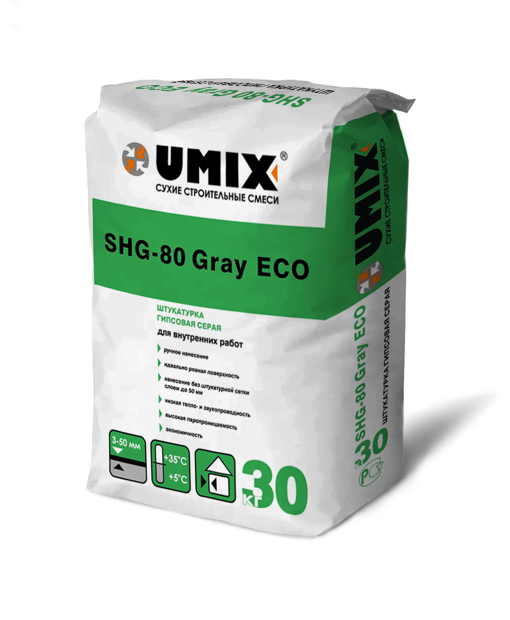 Изображение товара Штукатурка гипсовая Серая UMIX ЭКО РМН 30 кг