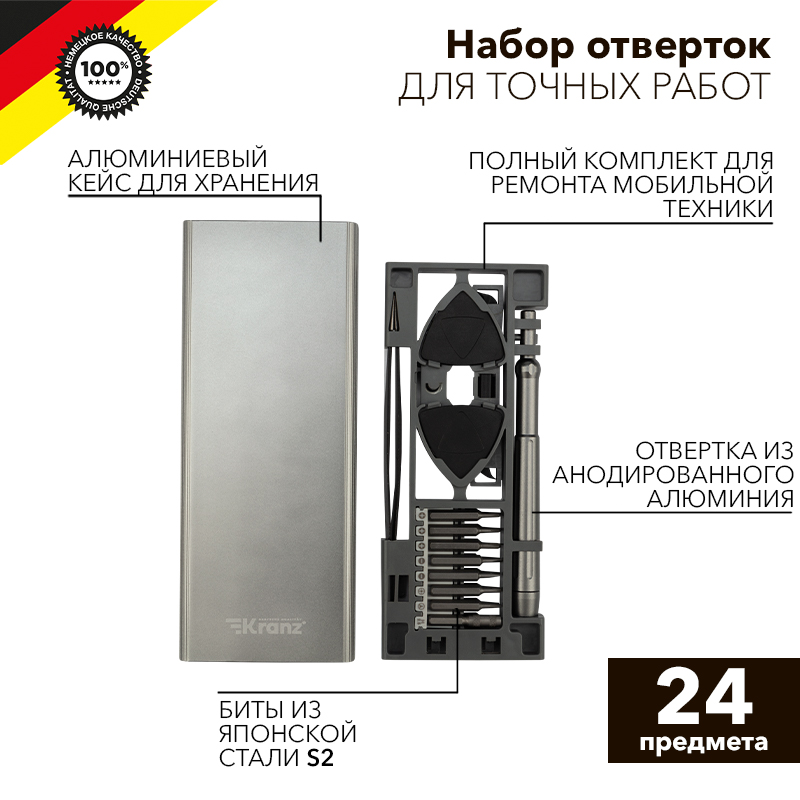 Изображение товара Набор отверток для точных работ KRANZ RA-04 24 предмета профессиональный инструмент