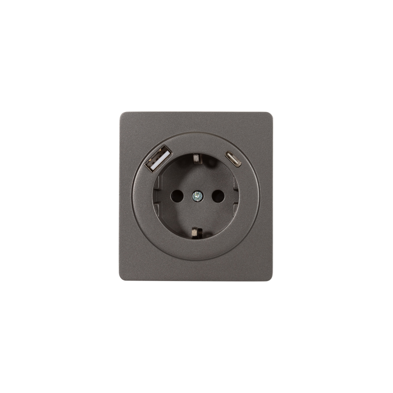 Изображение товара Розетка Kranz Round 1-ая с/з с/у з/ш 16А с USB A+C быстрой зарядки 5В/3А титан