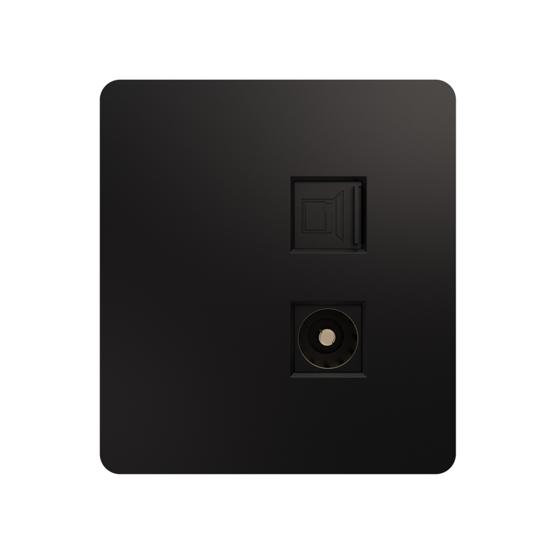 Изображение товара Розетка Kranz Round компьютерная RJ45 кат6 + TV с/у оникс