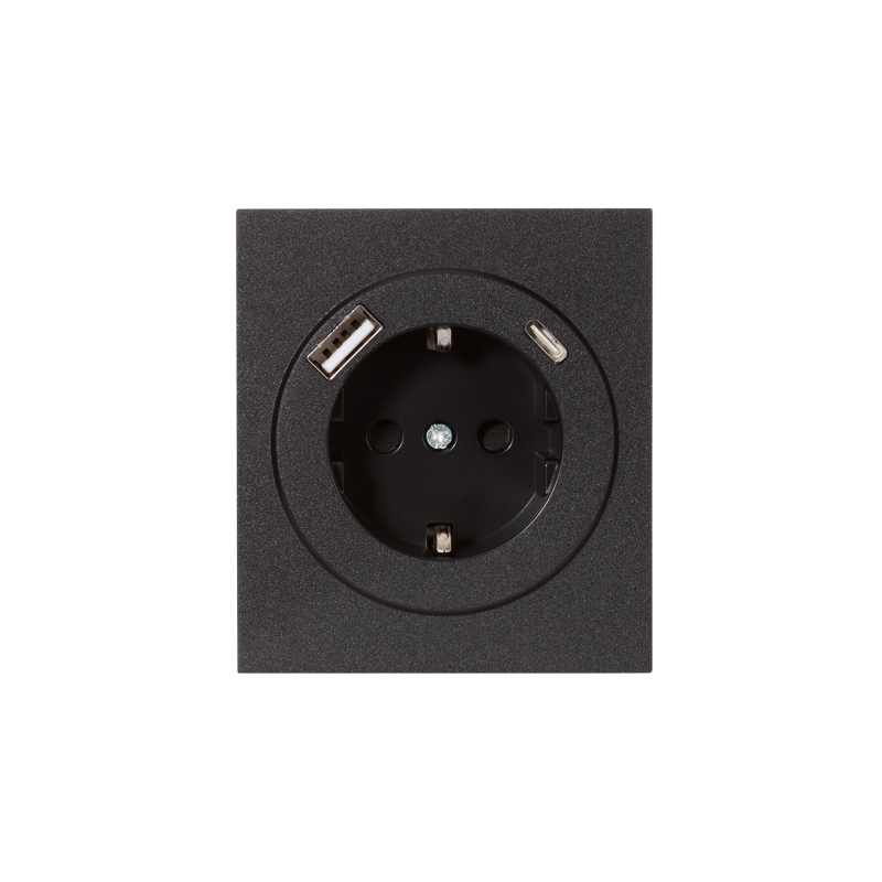 Изображение товара Розетка Kranz Strong 1-ая с/з с/у з/ш 16А с USB A+C быстрой зарядки 5В/3А антрацит