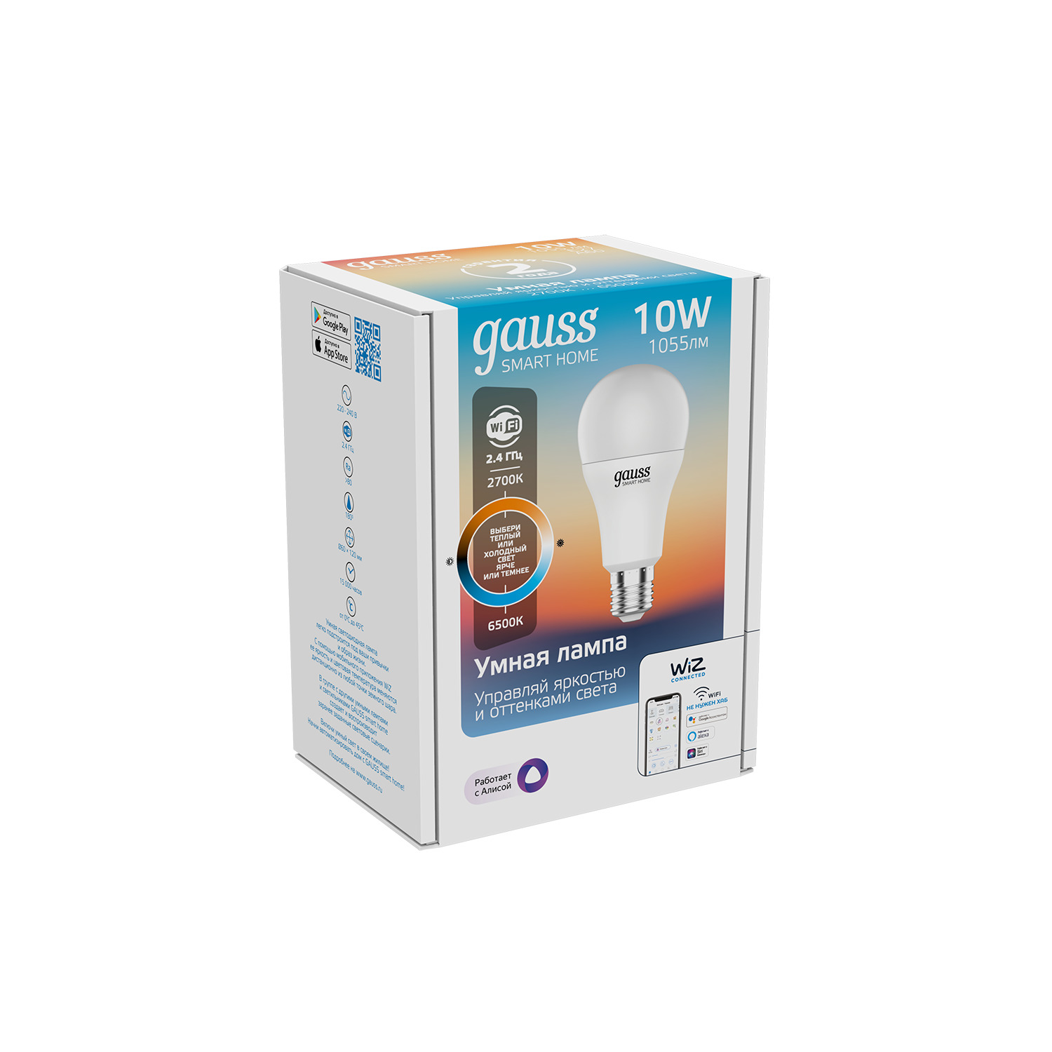 Изображение товара Умная Wi-Fi лампочка Gauss Smart Home А60 10W E27 с управлением