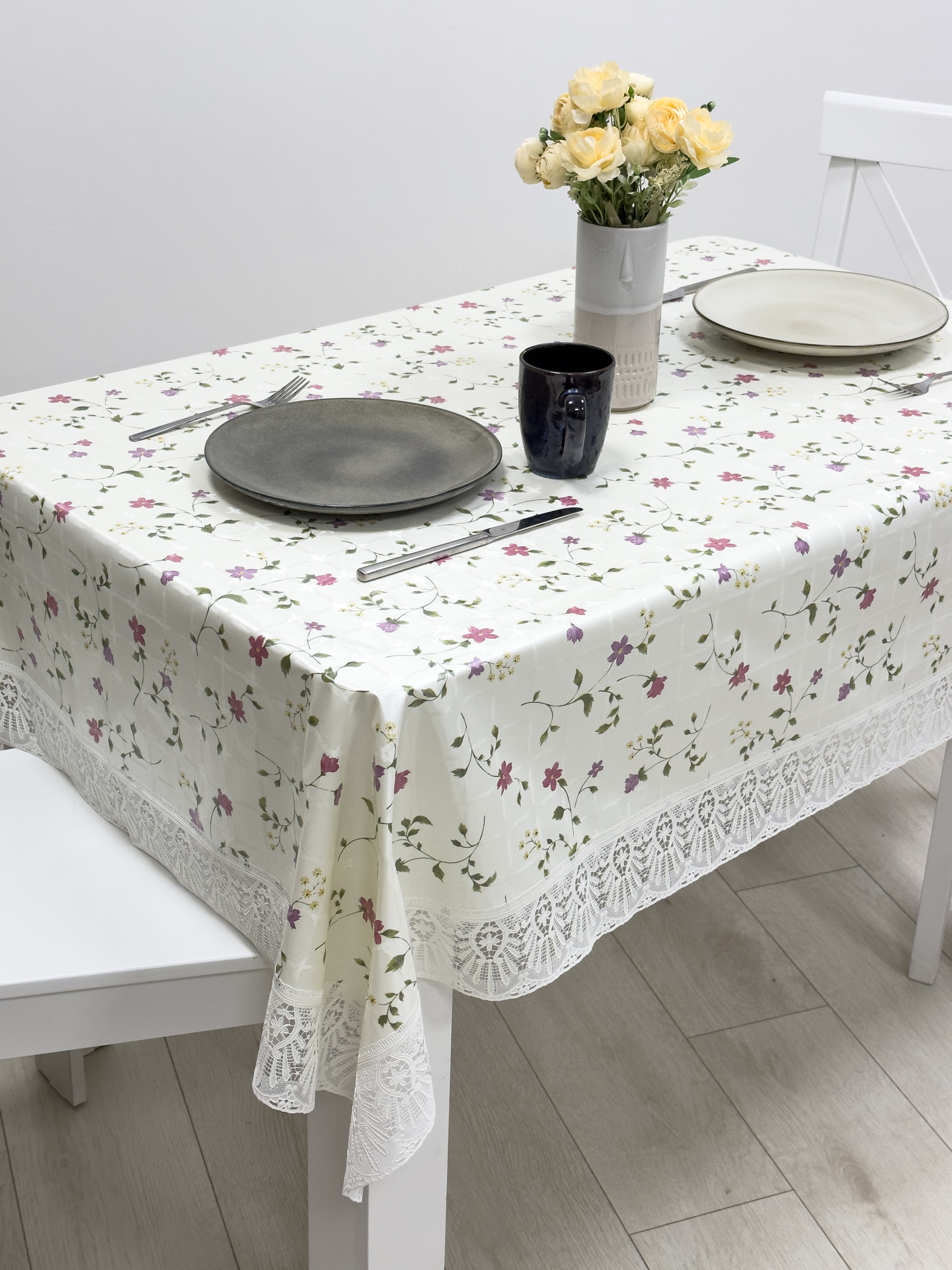 Изображение товара Готовая скатерть "Meiwa" FPLUS-167 AZ BE/PK прям. 122х152 см, беж./роз.