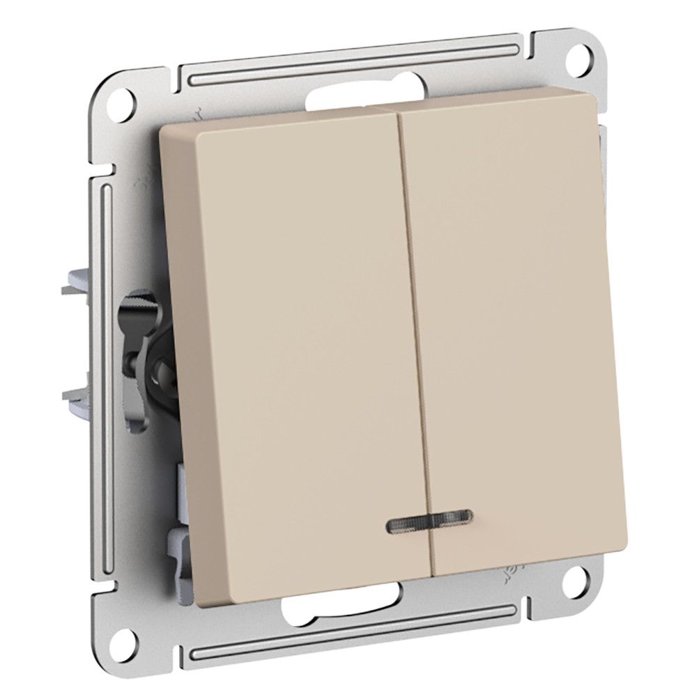 Изображение товара Выключатель 2-клавишный Systeme Electric Atlas Design с подсветкой песочный 250В