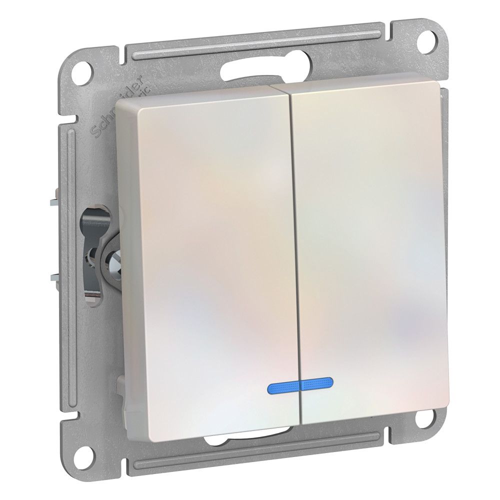 Изображение товара Выключатель 2-клавишный Systeme Electric Atlas Design жемчужный 250 В 10 А