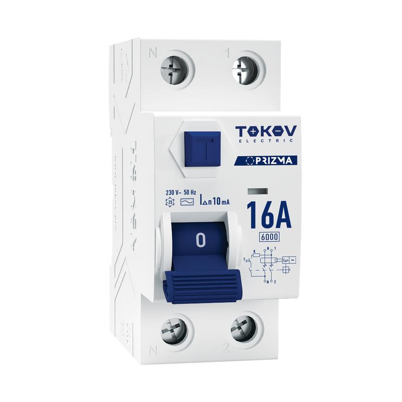 Изображение товара Выключатель дифференциального тока УЗО 2P 16A 10мА тип AC TOKOV Electric PRIZMA