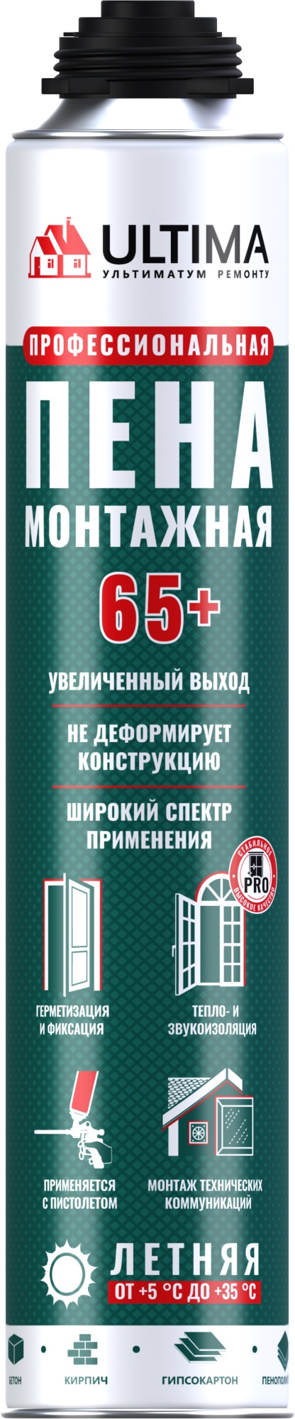 Изображение товара Монтажная пена ULTIMA PRO 65+ летняя профессиональная 820 мл
