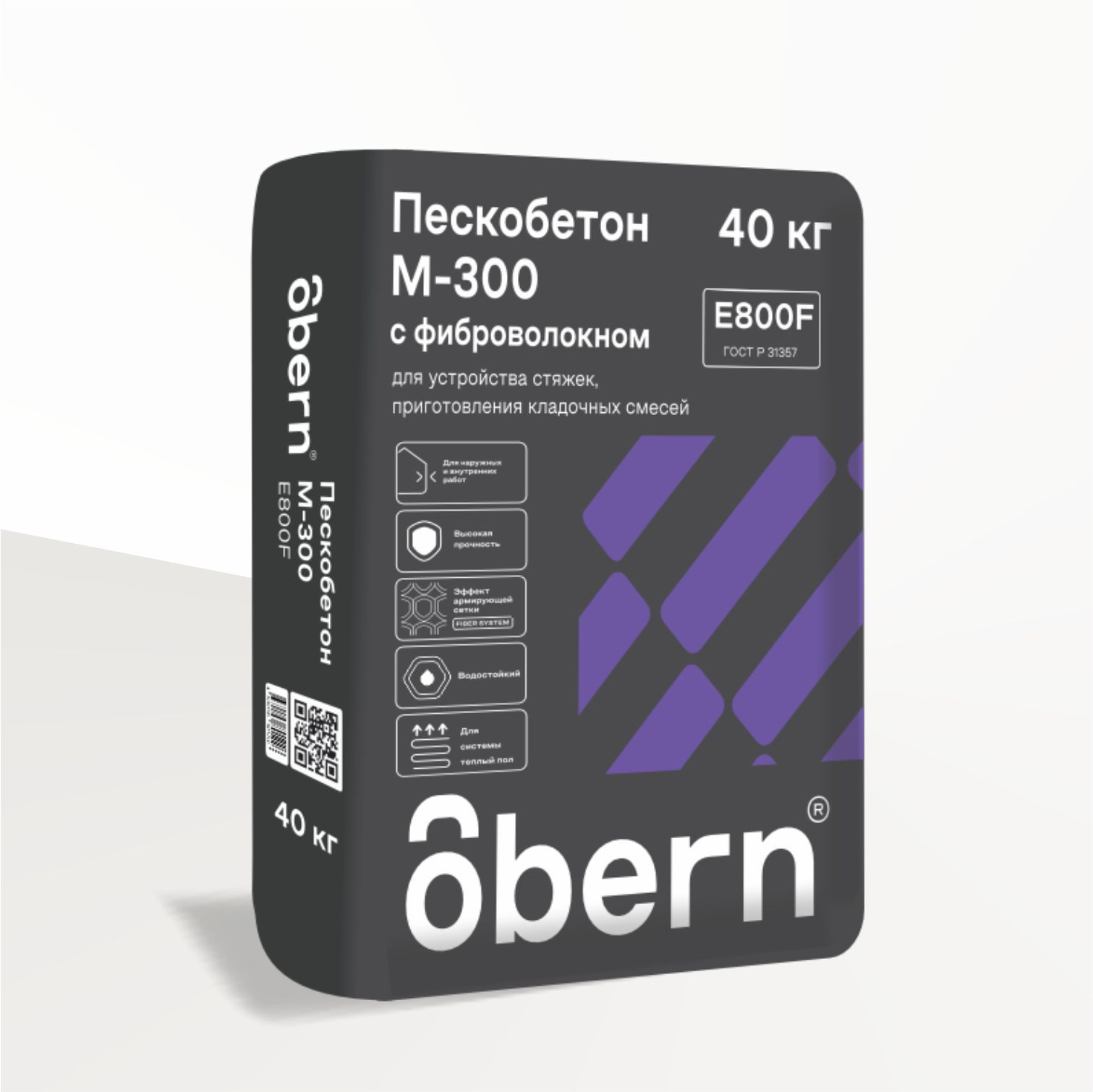 Изображение товара Пескобетон OBERN цементная основа М300 ГОСТ с фиброй 40 кг