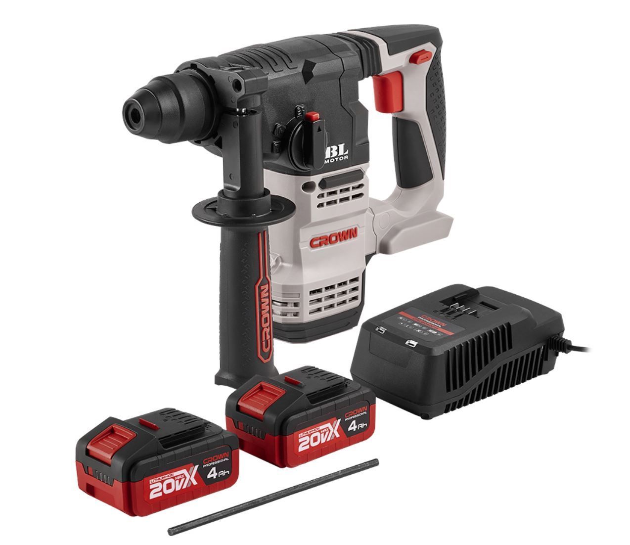 Изображение товара Аккумуляторный перфоратор CROWN CT28001HX-4 BMC 20 В 2х4,0 Ач - мощный инструмент с 3 режимами рабо