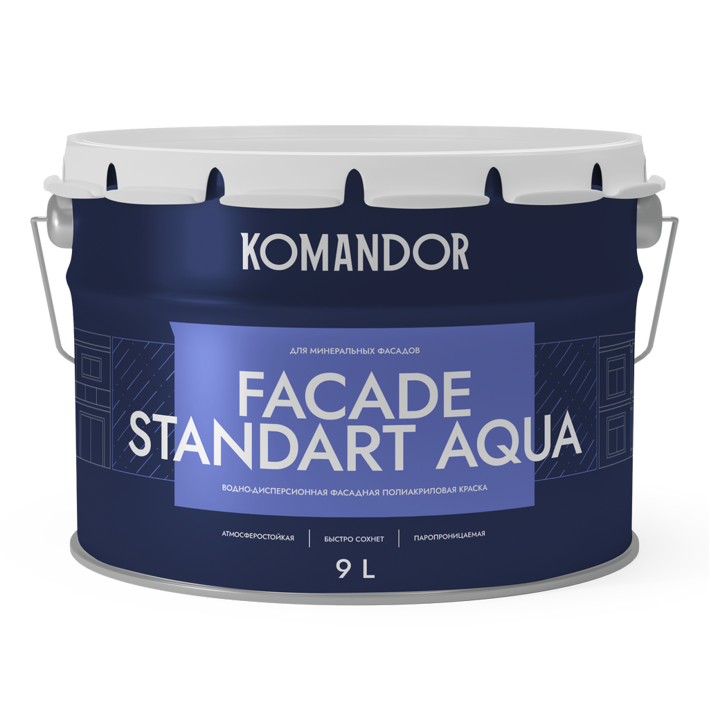 Изображение товара Краска фасадная KOMANDOR FACADE STANDART AQUA 9 л