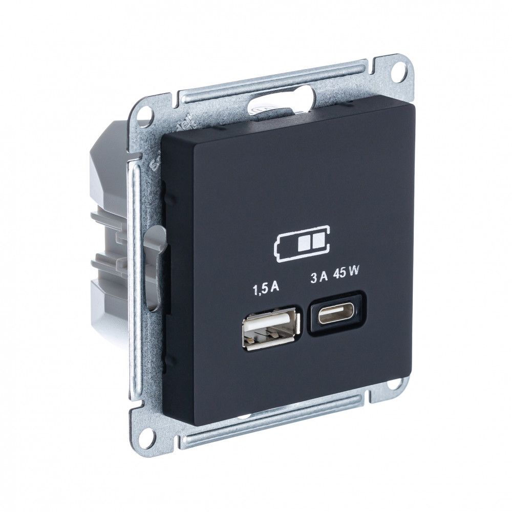 Изображение товара Розетка USB с разъемами Type-A и C, серия Atlas, цвет карбон