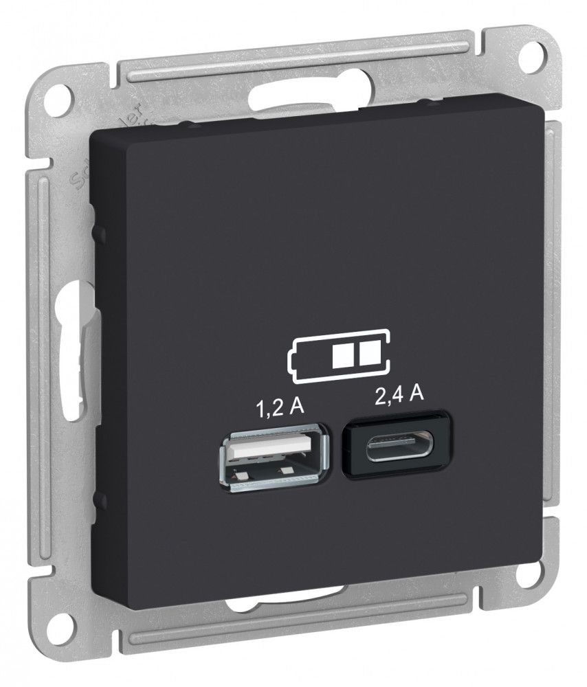 Изображение товара Розетка USB Systeme Electric Atlas 1340076 карбон двойная с разъемами A+C