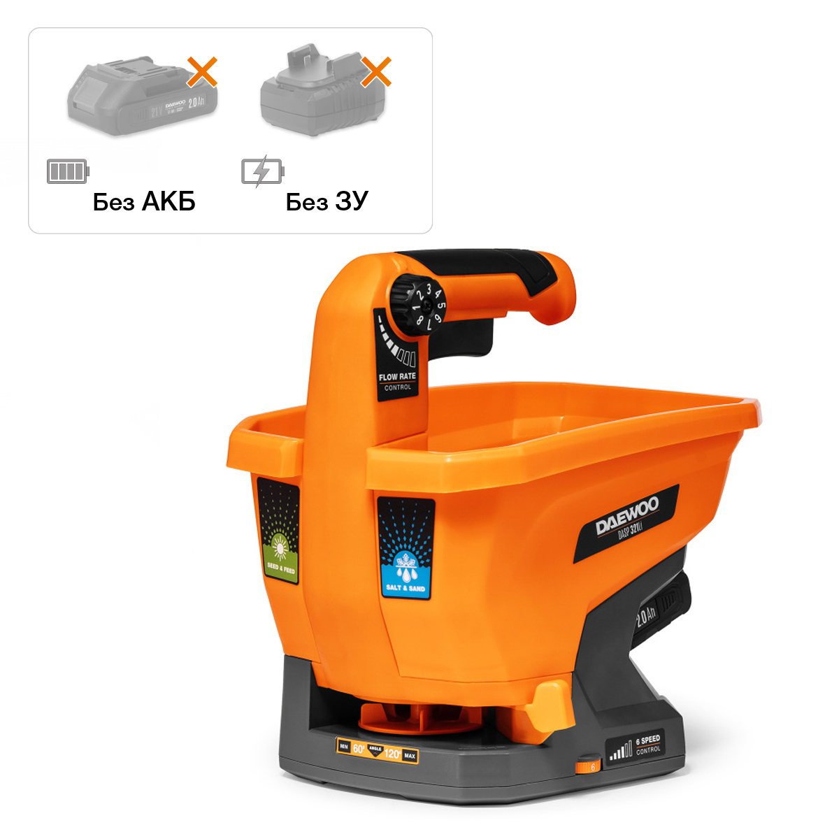Изображение товара Аккумуляторная сеялка-разбрасыватель DAEWOO DASP 321Li 21 В 3 л без АКБ