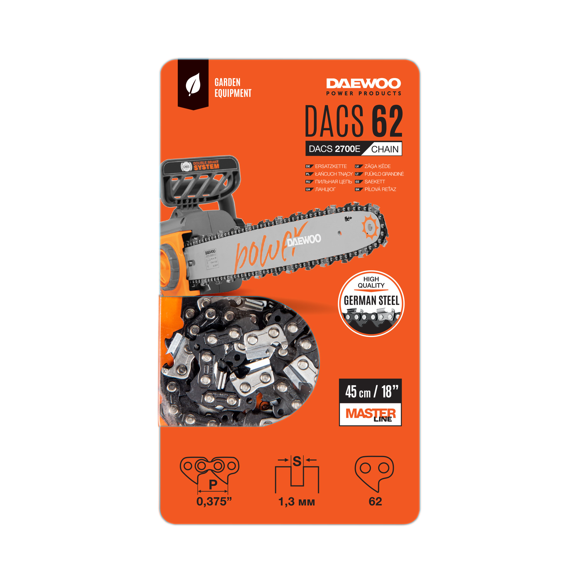 Изображение товара Цепь пильная DAEWOO DACS 62 40 / 16ʺ для бензопил и распила древесины