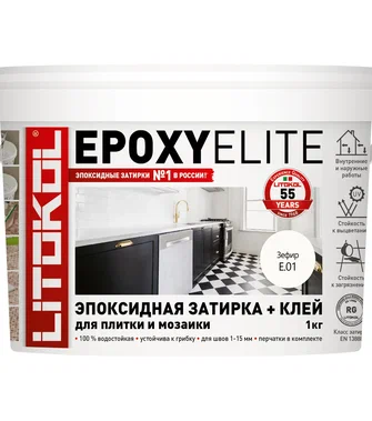Изображение товара Затирка LITOKOL EpoxyElite E.01 Зефир 1 кг кислотостойкая для керамической плитки